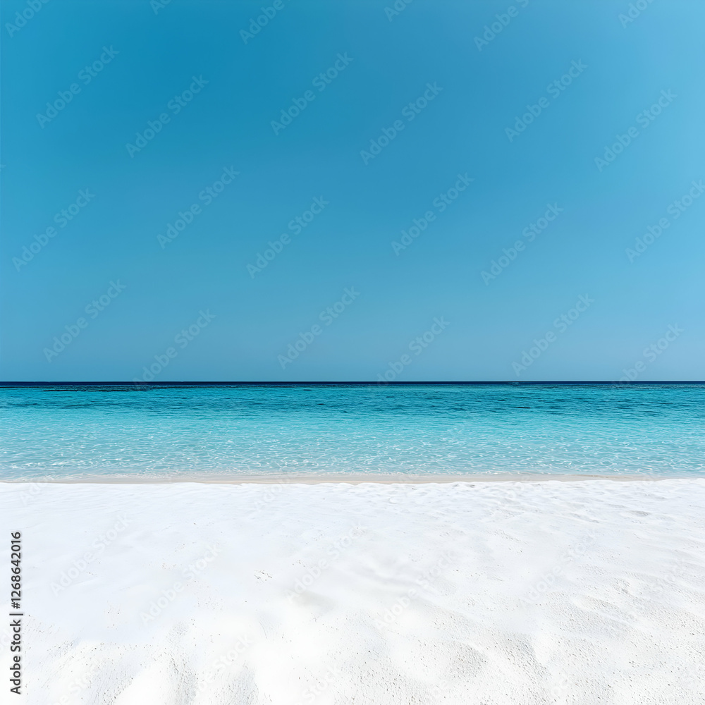White Sand Beach and Turquoise Ocean Under a Blue Sky White Sand Beach and Turquoise Ocean Under a Blue Sky