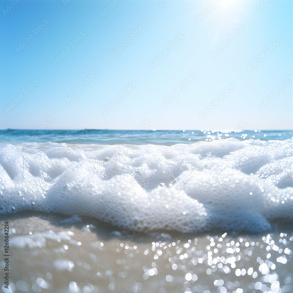 Obraz premium White Sea Foam on Sandy Beach Under Sunny Sky