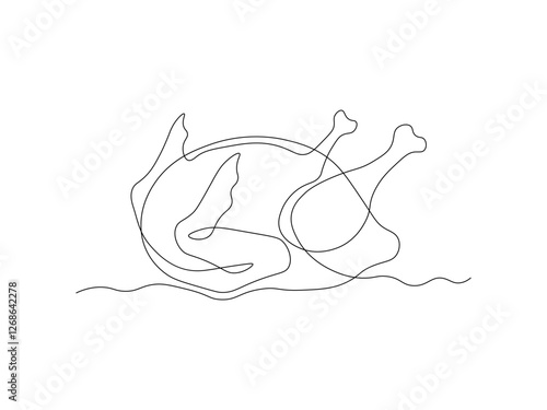 Abstract fried chicken,turkey,grilled, continuous single one line art hand drawing sketch logo