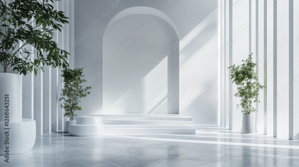 minimalist white interior with plants and steps minimalist white interior with plants and steps