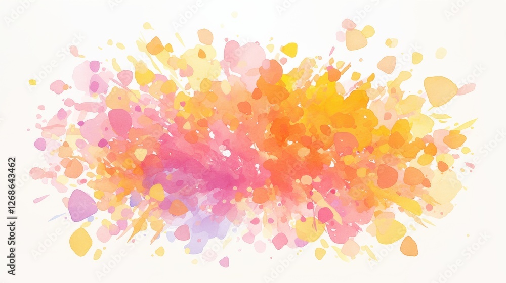 Fototapeta premium Abstract Watercolor Paint Splashes in Vibrant Pink Orange Yellow and Purple
