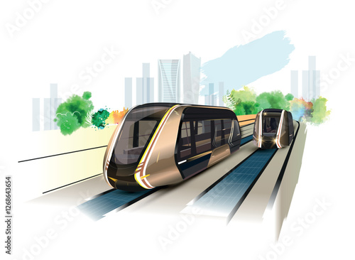 Dubai Novel Rail Bus illustration vector art