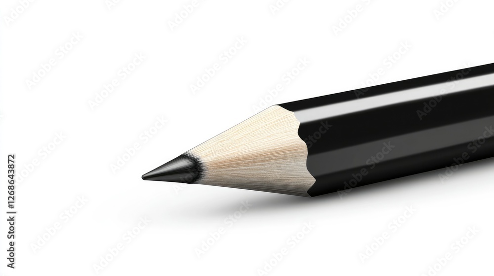 A high-resolution photograph of a black pencil with a shiny finish and sharp tip, isolated on white, highlighting its elegant design A high-resolution photograph of a black pencil with a shiny finish and sharp tip, isolated on white, highlighting its elegant design