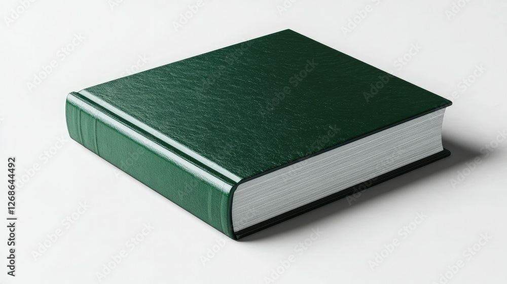A luxurious hardcover book with a glossy metallic green finish, sharp detailing, and a sleek modern design, isolated on a white surface A luxurious hardcover book with a glossy metallic green finish, sharp detailing, and a sleek modern design, isolated on a white surface