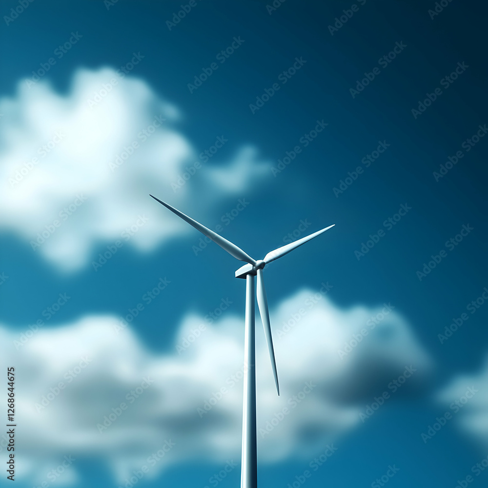 Fototapeta premium White Wind Turbine Against Blue Sky with Clouds