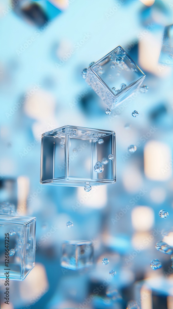 Floating Cubes, Blue Background, Abstract, Purity Floating Cubes, Blue Background, Abstract, Purity