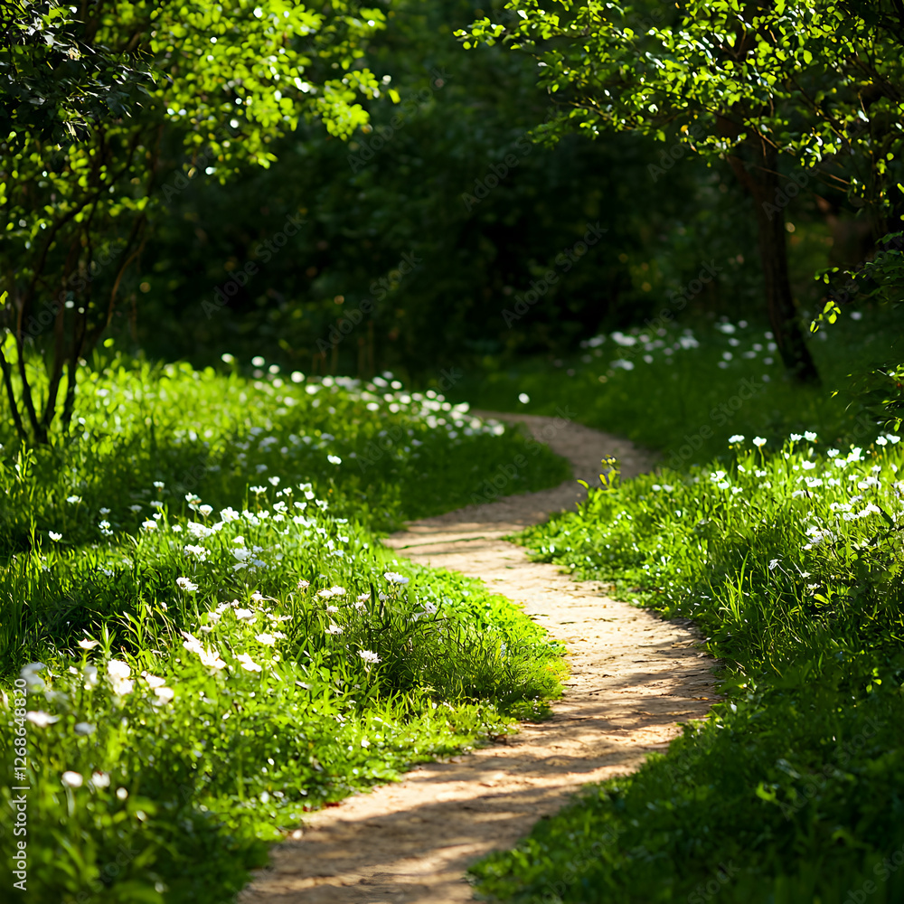 Fototapeta premium Winding Path Through a Sun Dappled Garden