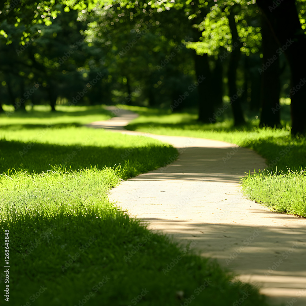 Obraz premium Winding Path Through a Sunlit Green Park