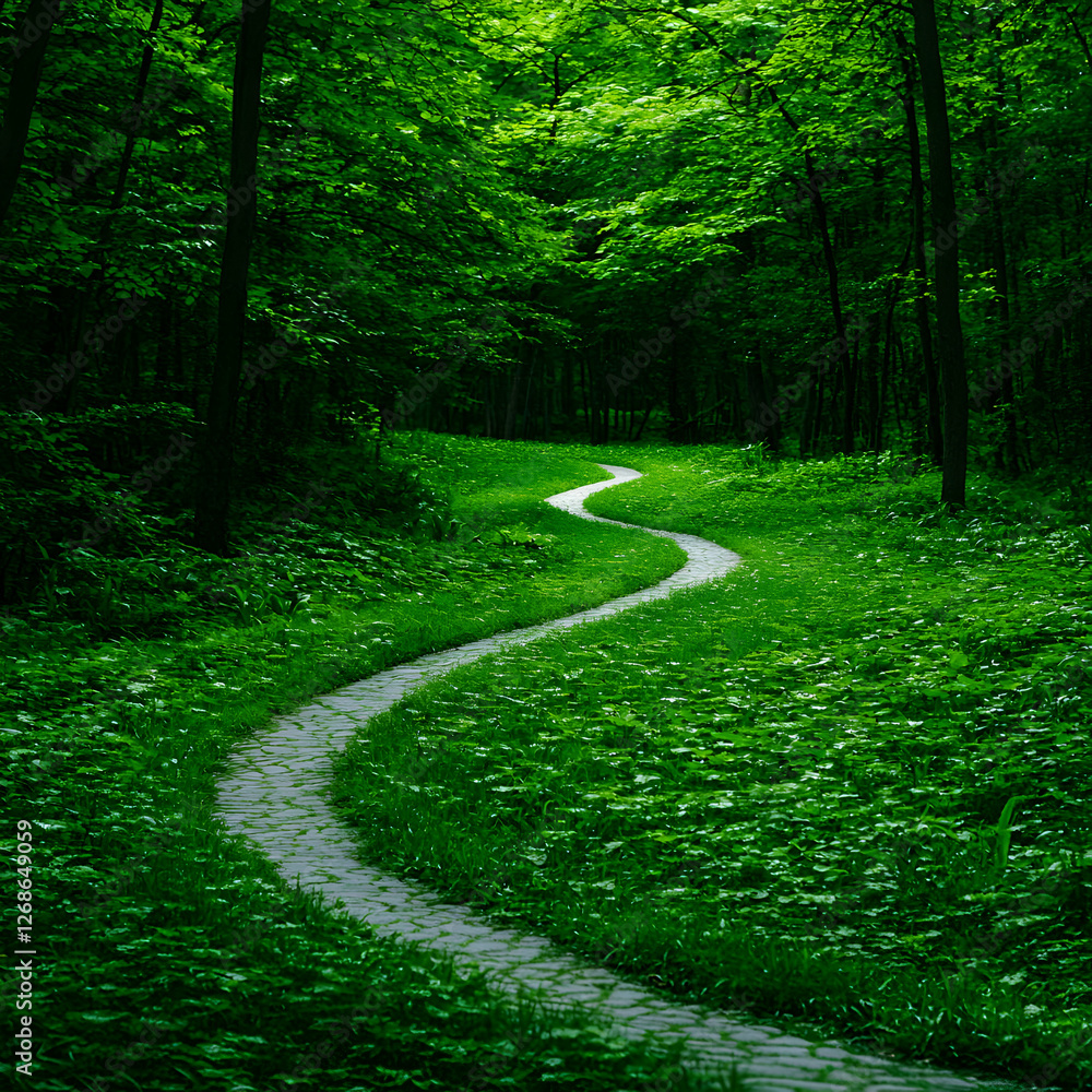 Obraz premium Winding Path Through Lush Green Forest