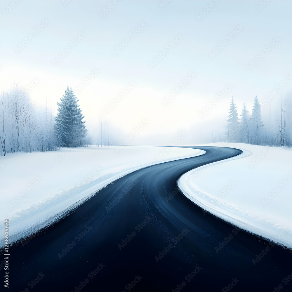 Winding Road Through Snowy Winter Landscape Winding Road Through Snowy Winter Landscape