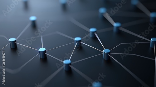 Abstract network connections with blue nodes on dark background, representing digital communication and data exchange.