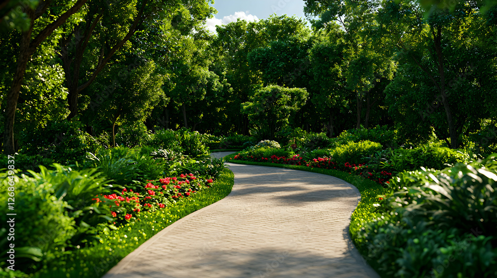 Obraz premium Winding Sand Path Through Lush Green Forest