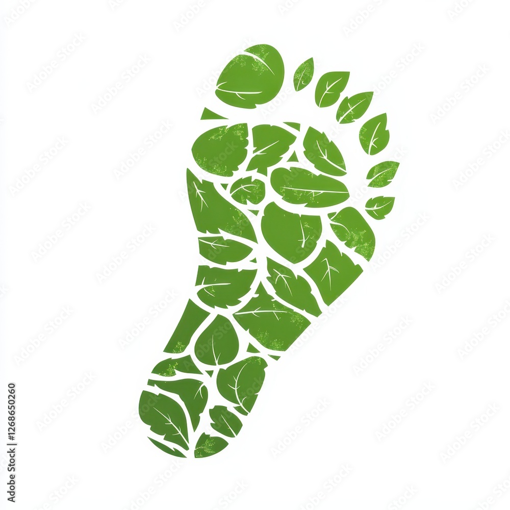 Green footprint with leaves flat design icon isolated on white background vector illustration