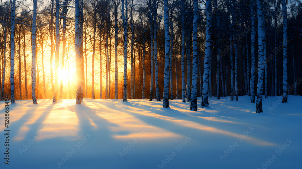 Fototapeta premium Winter Sunset in Birch Forest