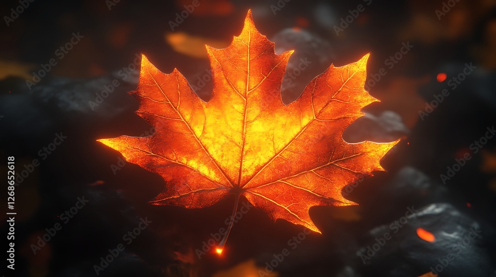 Glowing Maple Leaf Above Embers Autumn Fire Glowing Maple Leaf Above Embers Autumn Fire