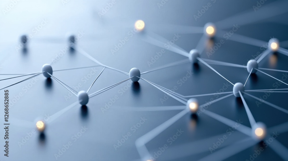 Abstract representation of a digital network with connected nodes and lights on a blue background. Abstract representation of a digital network with connected nodes and lights on a blue background.