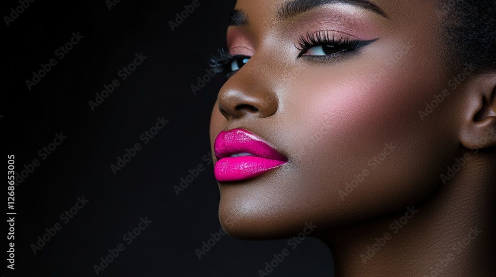 Striking portrait of a model with vibrant pink lips, capturing bold elegance and modern allure. Striking portrait of a model with vibrant pink lips, capturing bold elegance and modern allure.