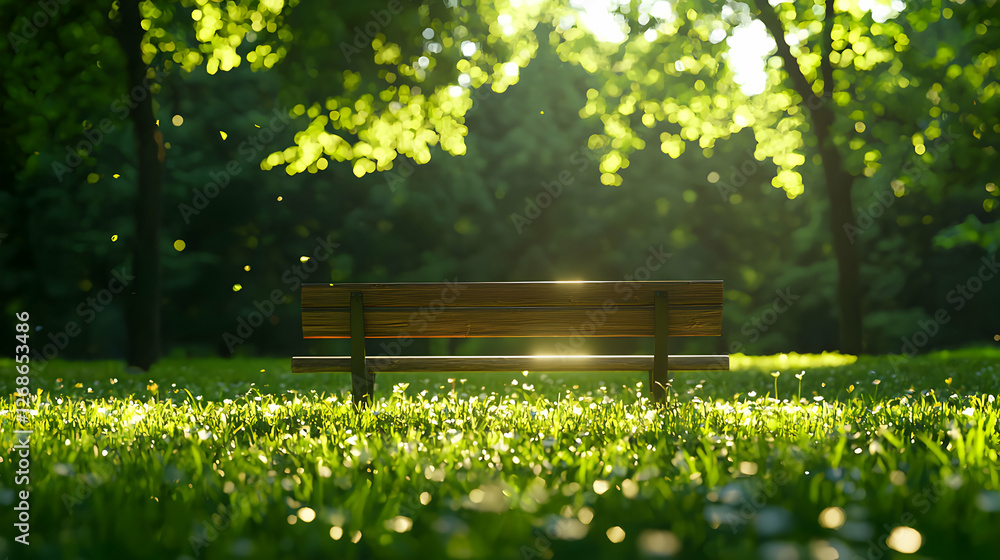 Obraz premium Wooden Bench in Sunny Green Park