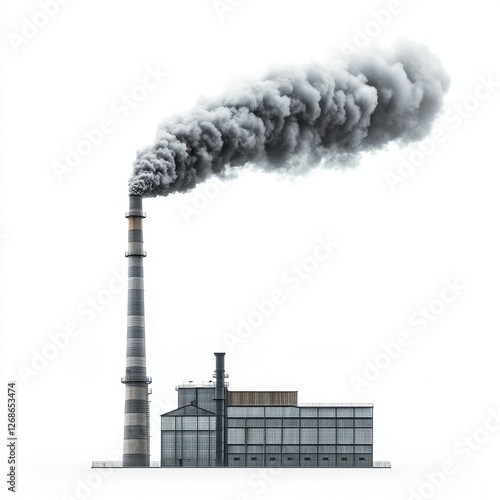 Factory emitting smoke with low carbon emissions isolated on a white background for environmental themes