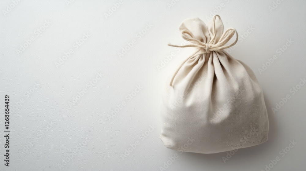simple beige cotton drawstring bag on white background simple beige cotton drawstring bag on white background