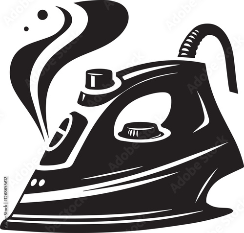 iron with steam black and white silhouette