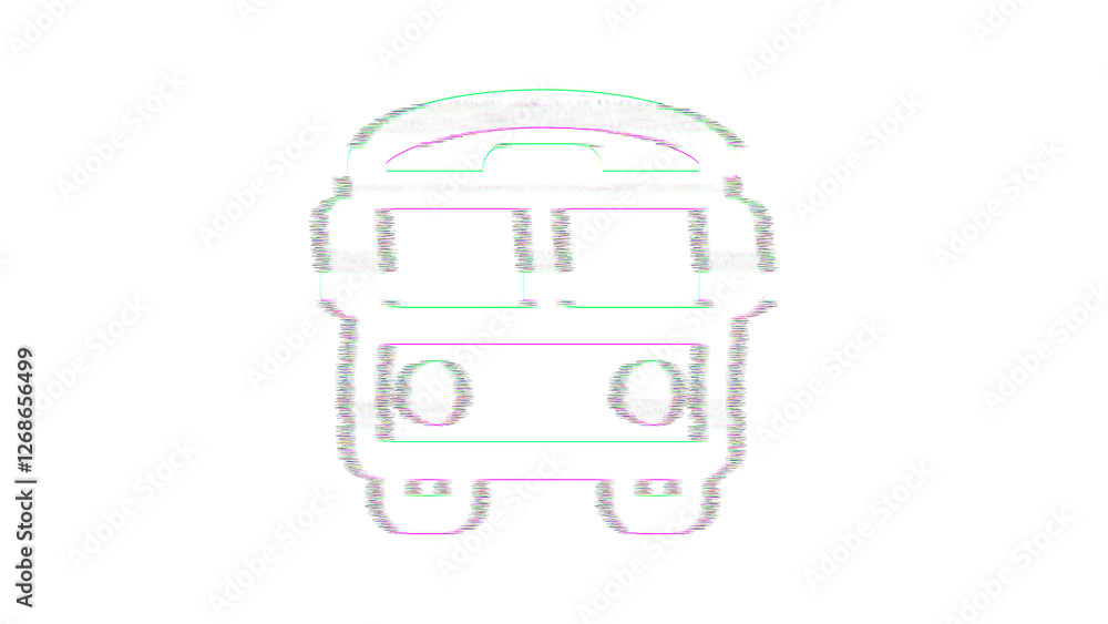 Icon regular bus is distorted. Glitch. Noise, chromatic aberration, geometric distortion Icon regular bus is distorted. Glitch. Noise, chromatic aberration, geometric distortion