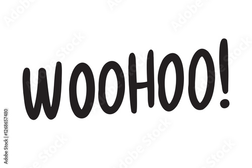 Woohoo sticker for social media post hand drawn doodle lettering poster phrase. Woohoo text quote, handwritten words and comic letters. 