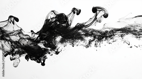 A splash of black ink spreading in clear water forming