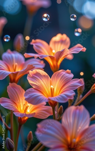A stunning close-up of vibrant, glowing flowers in full bloom, illuminated with soft golden light.