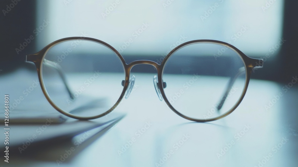 round glasses on desk