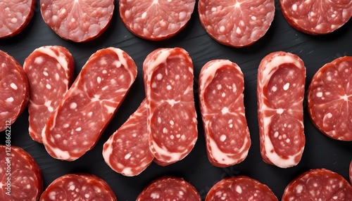 salami sausage slice isolated on white background top view