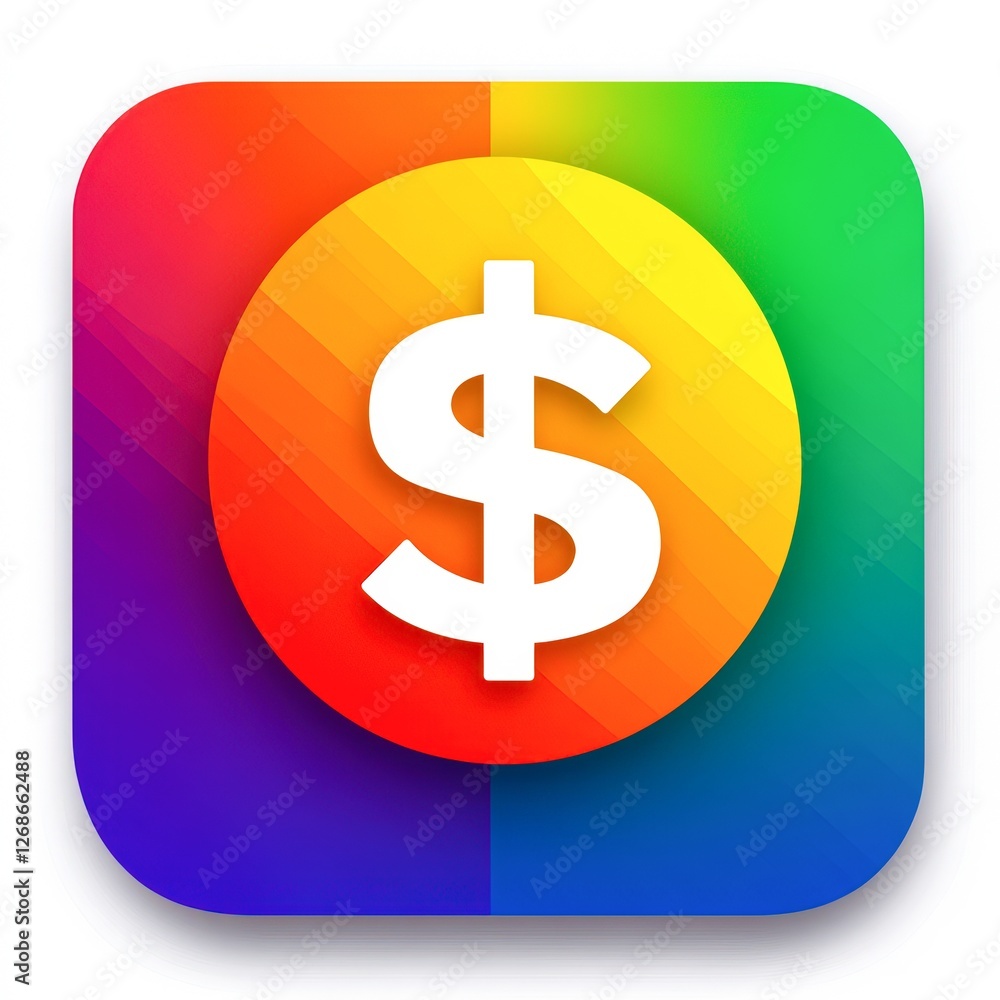 Colorful icon featuring a dollar sign at its center, representing finance and digital transactions, Ideal for use in marketing materials, financial apps, or any content related to money management, Colorful icon featuring a dollar sign at its center, representing finance and digital transactions, Ideal for use in marketing materials, financial apps, or any content related to money management,