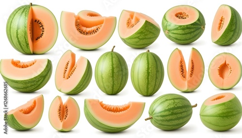 melon fruit set isolated on white background