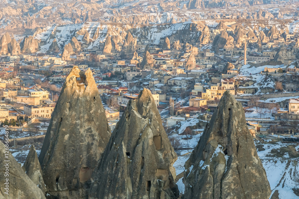 Village of Goreme in winter in Cappadocia, Turkey