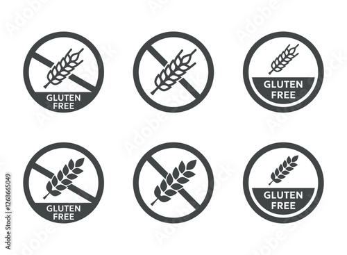 gluten free icon set for product labels, gluten free stamp for packaging design