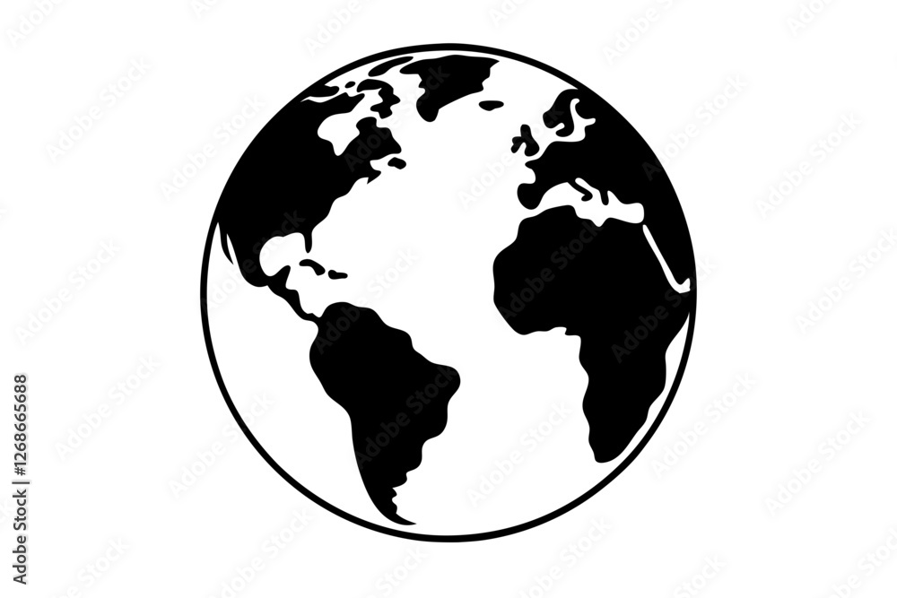 Silhouette of Globe and World Map Icon on White Background Silhouette of Globe and World Map Icon on White Background