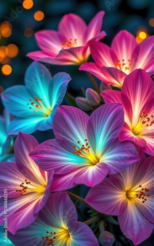 A stunning close-up of vibrant, glowing flowers in full bloom, illuminated with soft golden light.