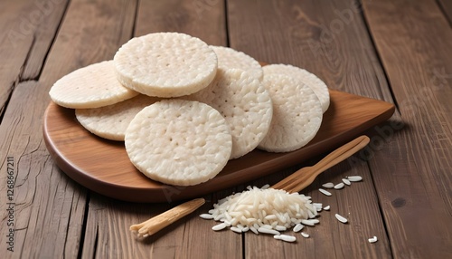 Rice cakes on a wooden table