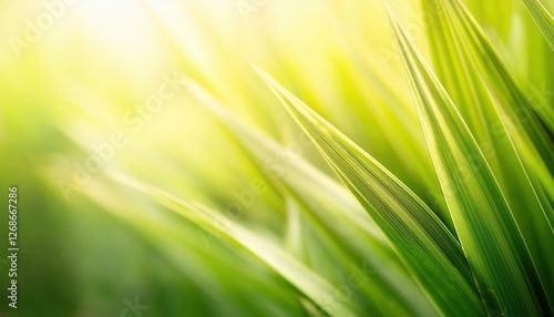 close-up of vibrant green grass leaves with soft light background, perfect for nature, freshness, and natural design projects