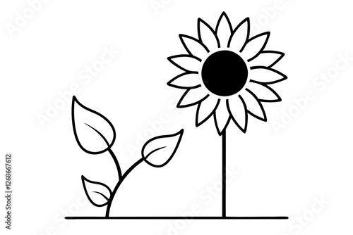 Sunflower Plant Icon Silhouette for Nature Illustration