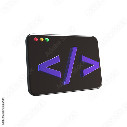 3D Illustration of Code Icon for Programmers