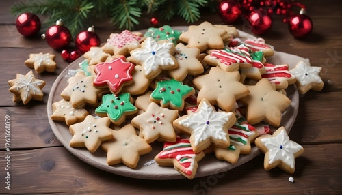 Homemade christmas cookies on wooden table
