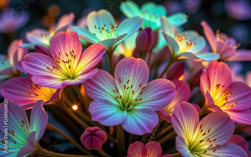 A stunning close-up of vibrant, glowing flowers in full bloom, illuminated with soft golden light.