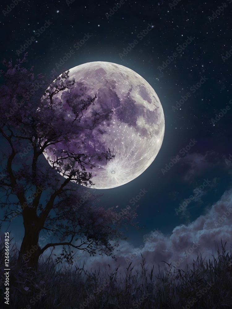 Naklejka premium Lunar Serenity: The Dreamlike Glow of a Full Moon