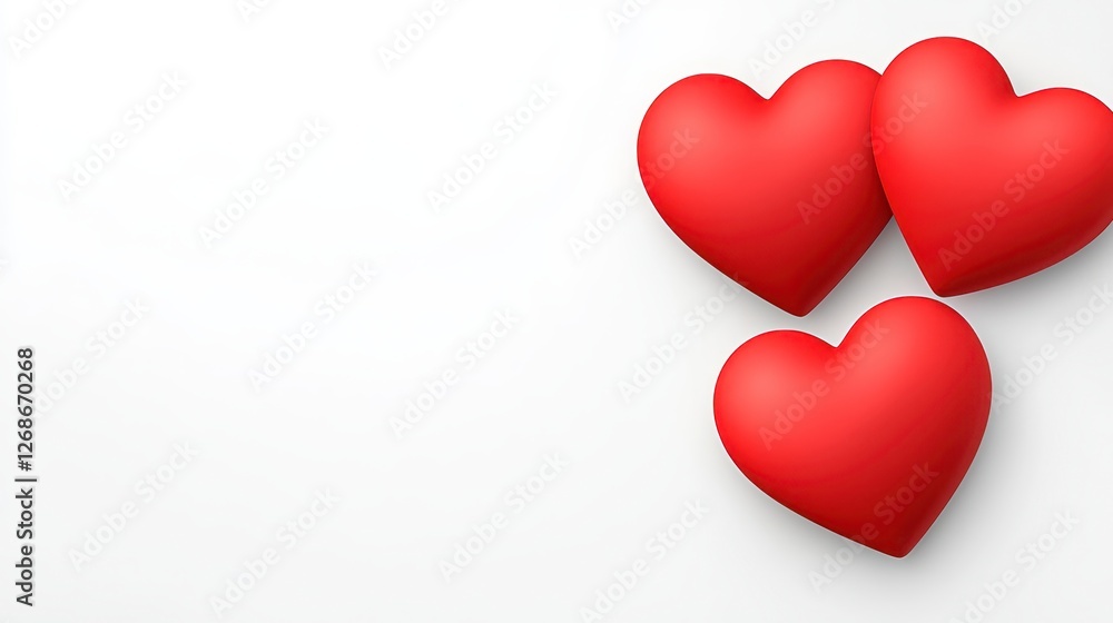 Three red hearts on a plain white background. Simple, romantic image perfect for Valentine's Day or love themed projects. Clean and minimalist Three red hearts on a plain white background. Simple, romantic image perfect for Valentine's Day or love themed projects. Clean and minimalist