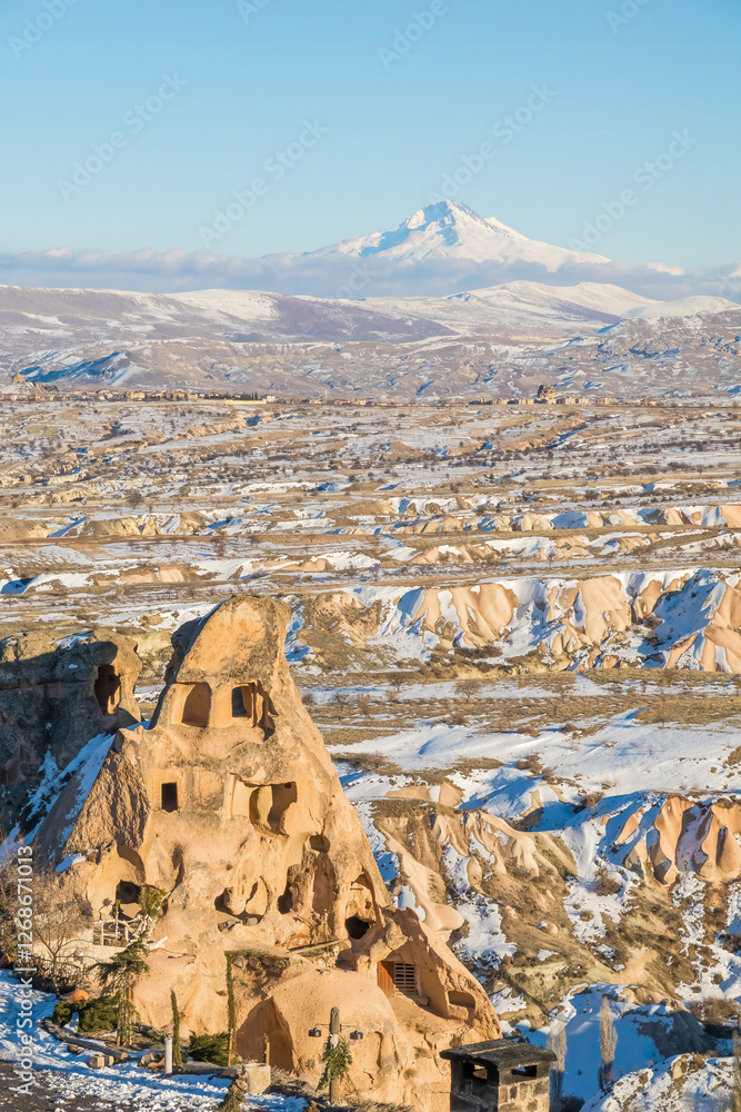 Cappadocia landscape with Erciyes extinct volcano, Turkey