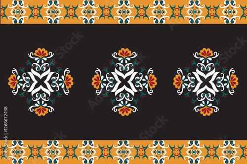 Seamless pattern with  flower, art, vintage, ornament, texture, retro, shape, tile, antique, damask, symbol, seamless pattern, triangle, textile, oriental, curtain, interior, batik, pillowcase
