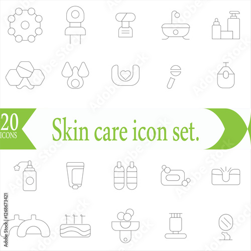  Skin care icon set. Wellness and body spa anti-aging, pore tightening, cosmetology, spa treatments, massage, hyaluronic acid, serum, line icon collection.