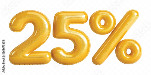 Abstract 3d balloon number with percent sign for sale concept. 3d render illustration set of yellow plastic glossy discount typography. Cartoon bubble element percentage off for special offer promotio