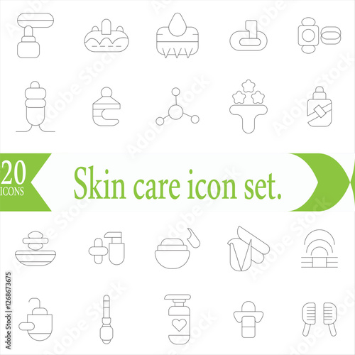  Skin care icon set. Wellness and body spa anti-aging, pore tightening, cosmetology, spa treatments, massage, hyaluronic acid, serum, line icon collection.